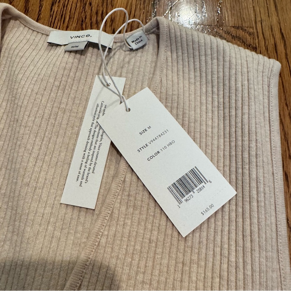 NWT Vince Beige Sleeveless Ribbed V-Neck Top | M - Picture 3 of 5